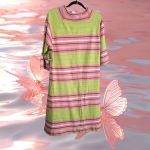 1960s Colony Coners Striped Green and Pink Dress Sz L-XL